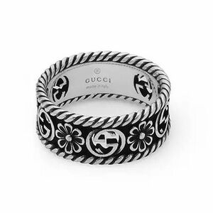 Gucci Interlocking G and Flower Silver Rings